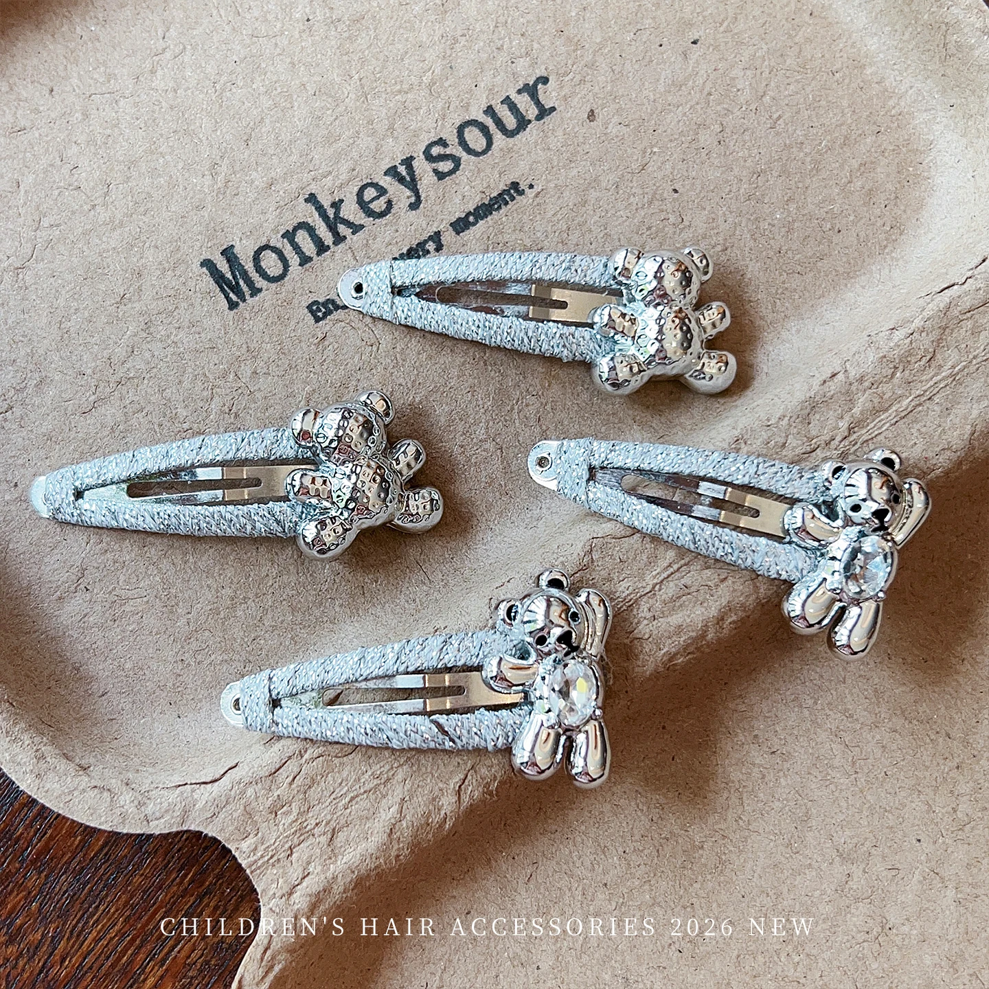 2 Stück/Set, niedliche Haarspangen mit Bären-, Herz- und Sternmotiven, silberfarbene Metall-BB-Haarspangen, Mädchen-Haarspangen, Kinder-Haarschmuck. – Detail 4