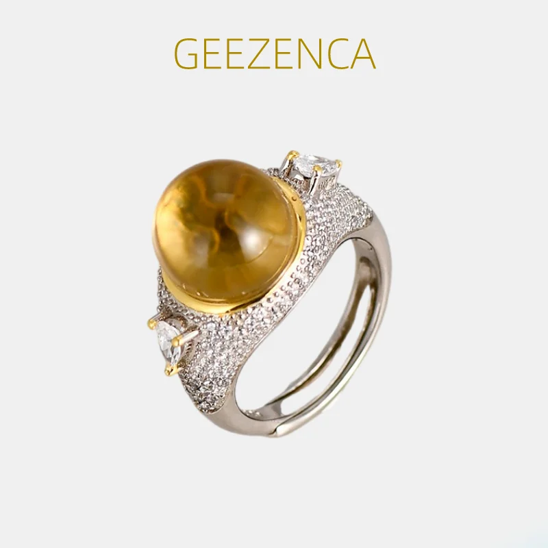 

GEEZENCA Luxury White Crystal Micro-inlaid Zircon 925 Sterling Silver Rings For Women Vintage Gorgeous Big Size Cocktail Ring