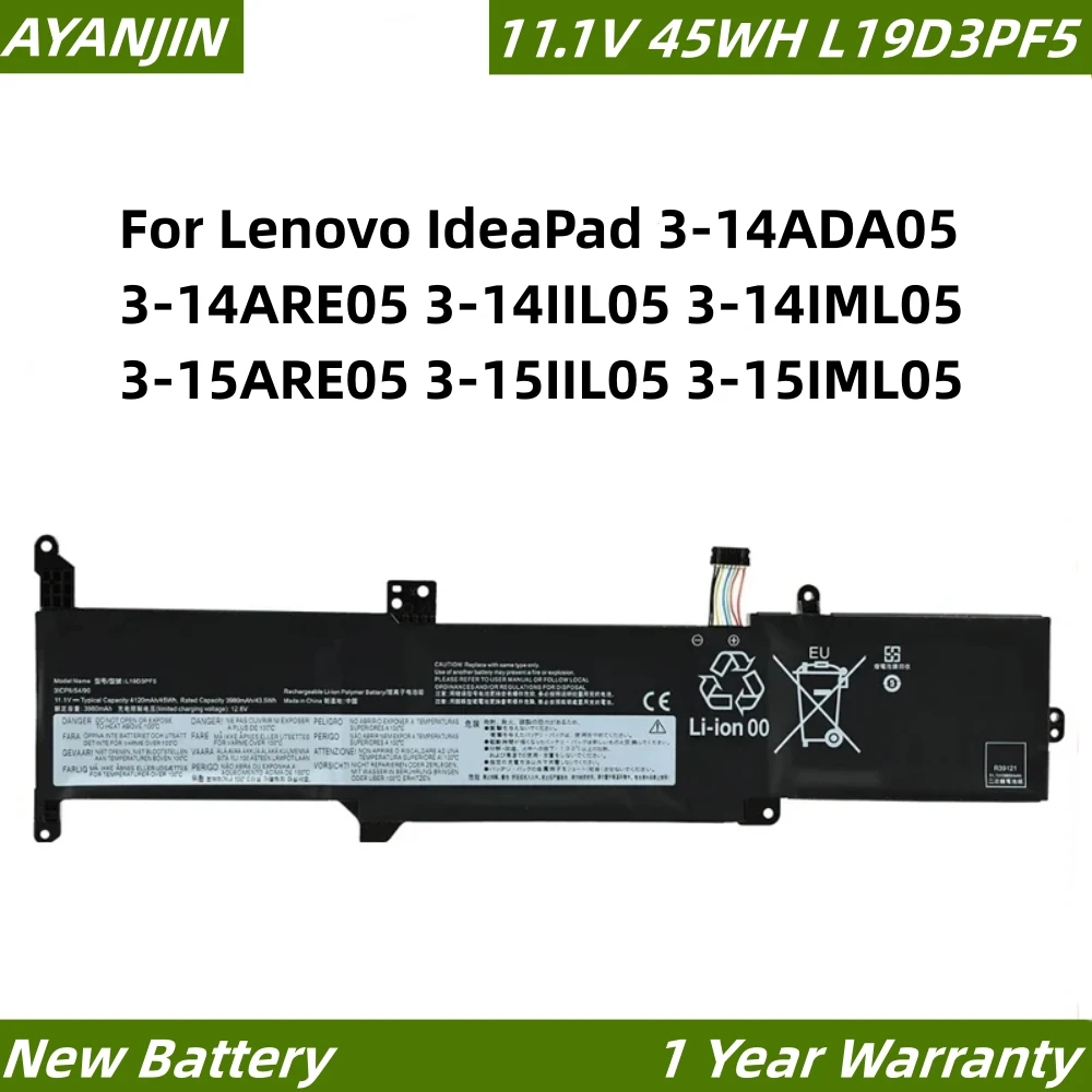 

Аккумулятор L19D3PF5 11,1 В 45 Втч для Lenovo IdeaPad 3-14ADA05 3-14ARE05 3-14IIL05 3-14IML05 3-15ARE05 3-15IIL05 3-15IML05 L19C3PF7