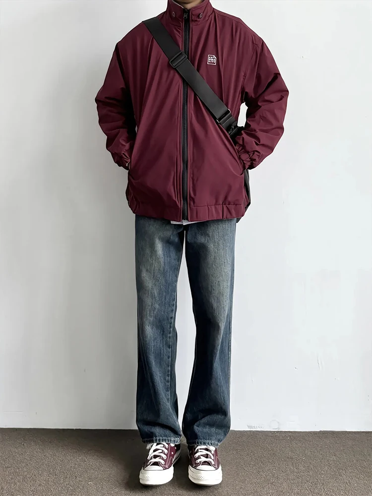 

Deep Blue Men's Fce Lined Straight Leg Jeans American Retro Sle Casual Trousers mid High Waist Zipper Fly School Commute...