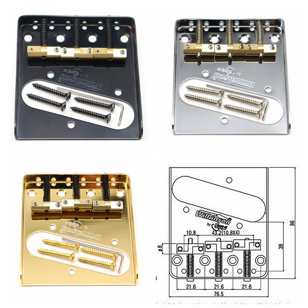 Wilkinson WTB Guitar Bridge with Brass Compensated 3-Saddle WTB Ashtray Bridges for Telecaster Tele TL Electric Guitar