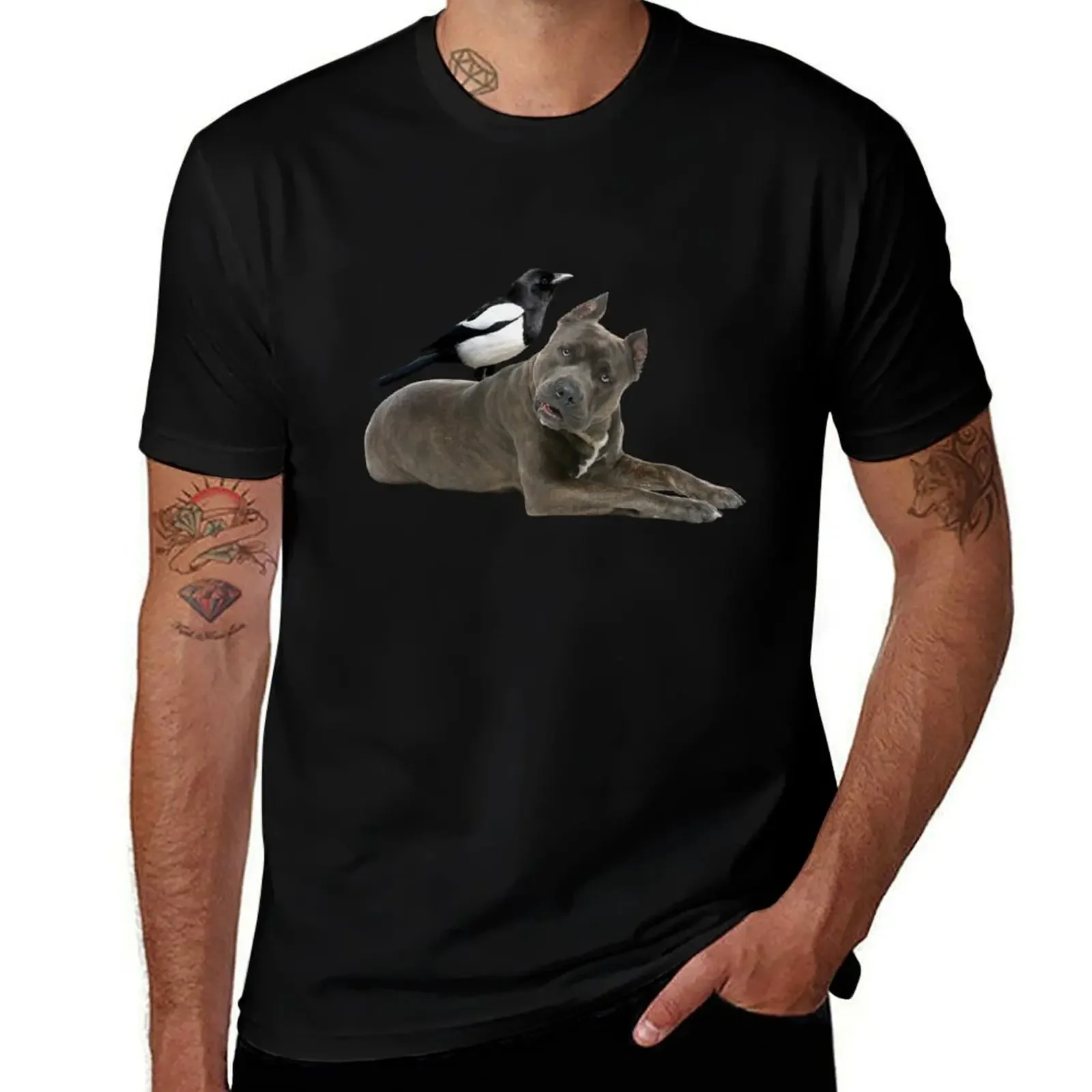 Molly the magpie and amstaff friendship T-Shirt customs design your own tops mens champion t shirts