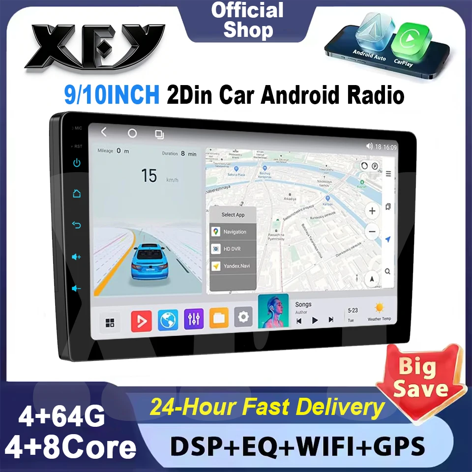 

XFY Android 9/10 Inch Car Multimedia Video Player 2DIN Stereo Radio Carplay Android Auto For Nissan Hyundai Kia Toyota Honda VW