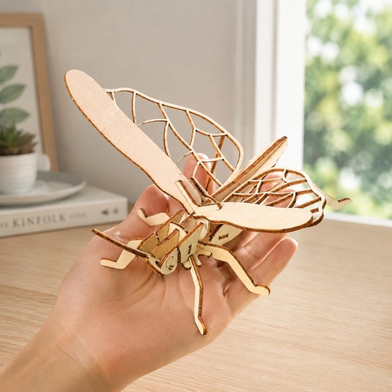 Wooden 3D Insect Puzzle with Piece, Model Building Assembly Kits Home and Classroom Craft Activity 15UB