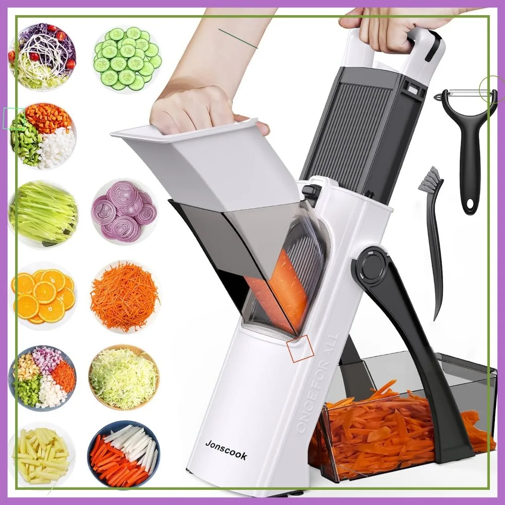 

Adjustable Mandoline Slicer with Container, Safe Vegetable Chopper for Kitchen, Potato Cutter & Tomato Slicer