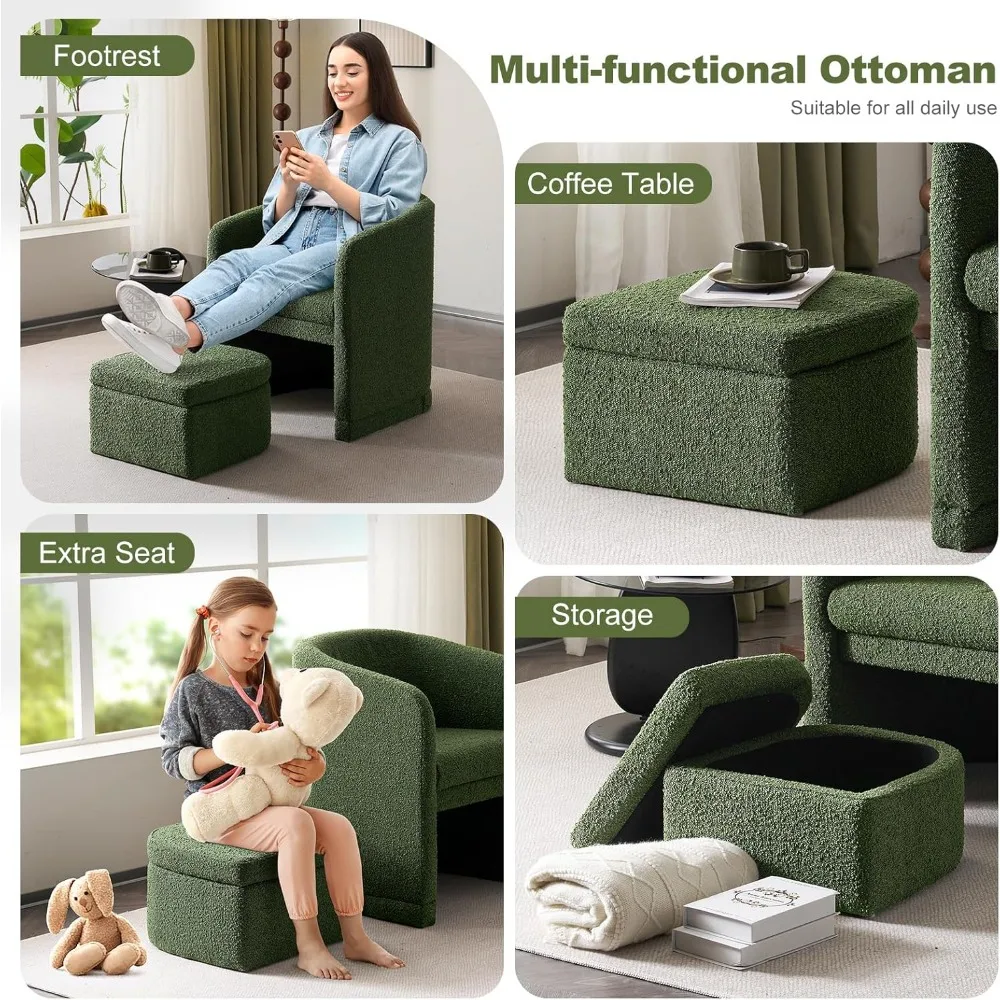 كرسي عثماني للتخزين منجد باللون الأخضر من EluChang مع ذراع أسطواني ومسند للقدمين، كرسي جانبي حديث لغرفة المعيشة