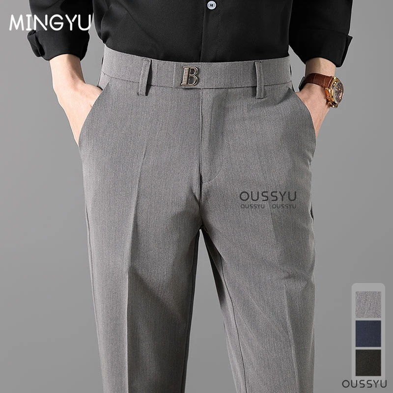 

Luxury Classic Formal Trousers Men Spring Summer Thin Business Grey Suit Office Work Social Korean Stretch Casual Pants Male