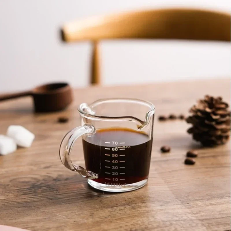

70/150ML Espresso Glass Cup Wooden Handle Measuring Cup Milk Latte Jug Coffee Supplies Kitchen Mug Drinkware Double Bottom