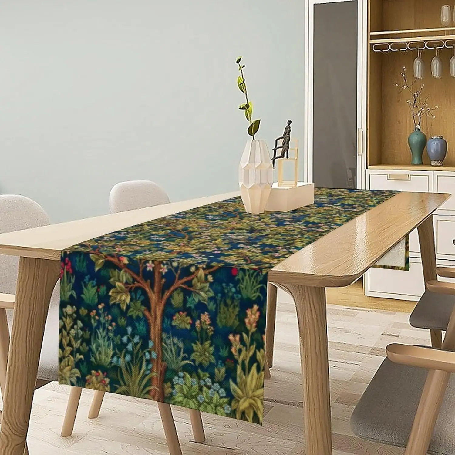 William Morris Floral Table Runner - Vintage Strawberry Thief Decorative Table Cover for Kitchen Dining Room