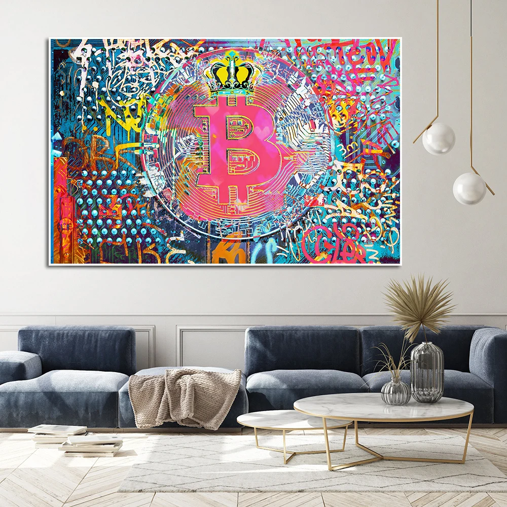 

Bitcoin Crypto Art Graffiti Abstract Canvas Painting Posters And Prints Wall Art Picture For Living Room Home Decor Frameless