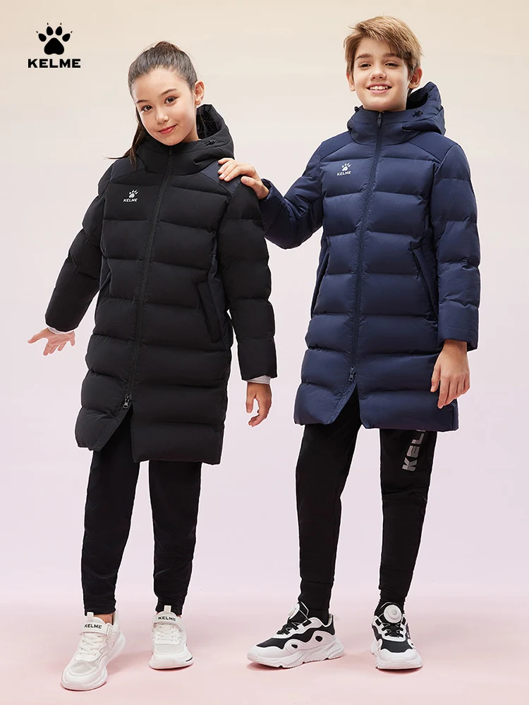 Kelme Children\'s Long Cotton Clothing Winter Color Blocked Football Training Jacket Sports Warm Windproof Cotton Jacket Cotton