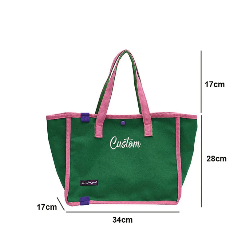 Personalised Contrast Canvas Tote Bag Custom Embroidered Large Capacity Shoulder Bag Outdoors Portable Bento Bag Gift