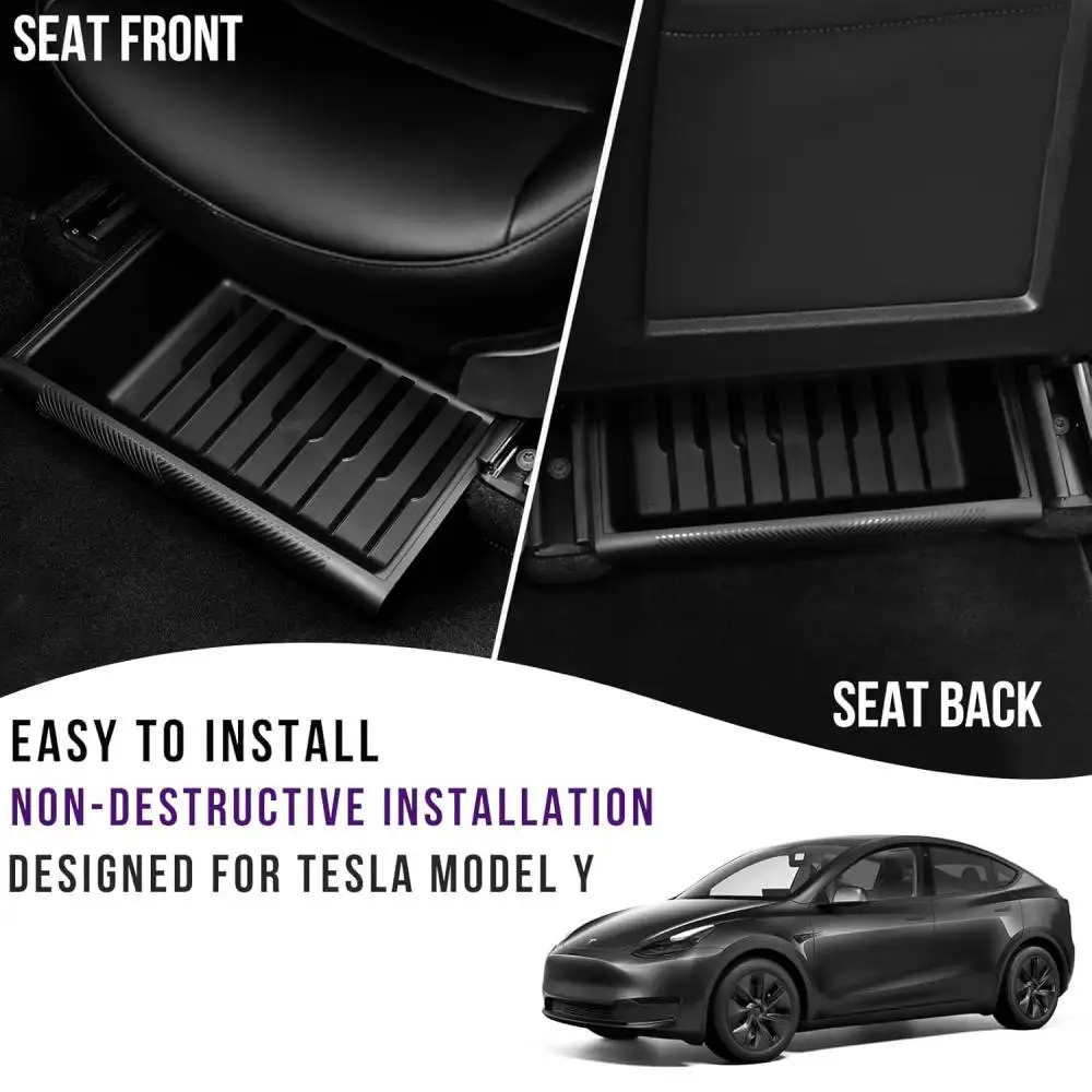 Under Seat Storage Box for Tesla Model Y Console Organizer Accessories Underseat Hidden Store Space Bins Chair Tray