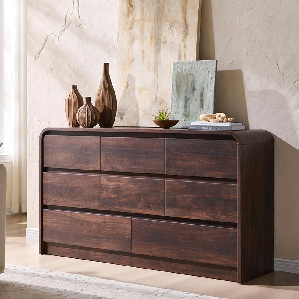 

Modern 8 Drawers Dresser for Bedroom, 55" Wide Dressers & Chest of Drawers W/Curved Profile Design, Wood Mid, Customized