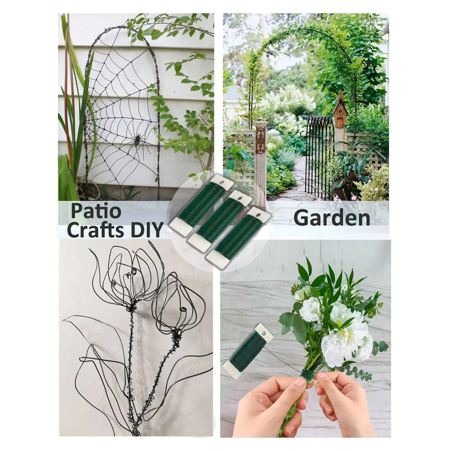 DT35BG Floral Wire,3 Pack 114 Yards 22 Gauge Green Florist Wire Flexible Paddle Wire for Crafts,Christmas Wreaths Tree, Green