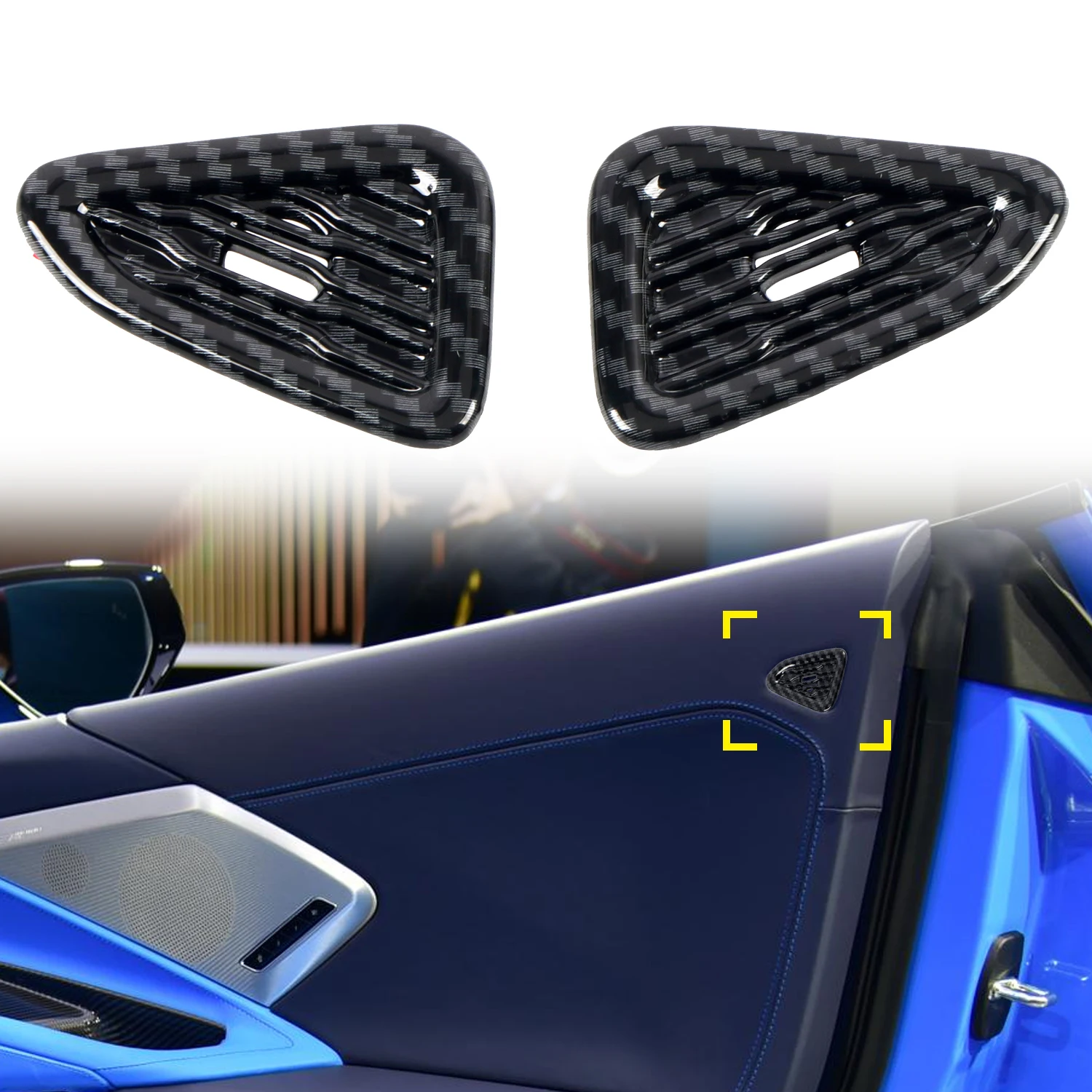 

For Chevrolet Corvette C8 2020-2025 Front Door Upper A/C Air Vent Outlet Overlay Cover ABS Car Interior Accessories 2pcs