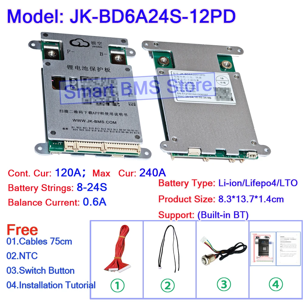 

Новая акционная модель BMS JK 2026 года, 40A 60A 80A 100A 120A 150A, с балансировкой 0.6A, BD6A24S15PD JKBMS, с креплением на винты, BT, LCD
