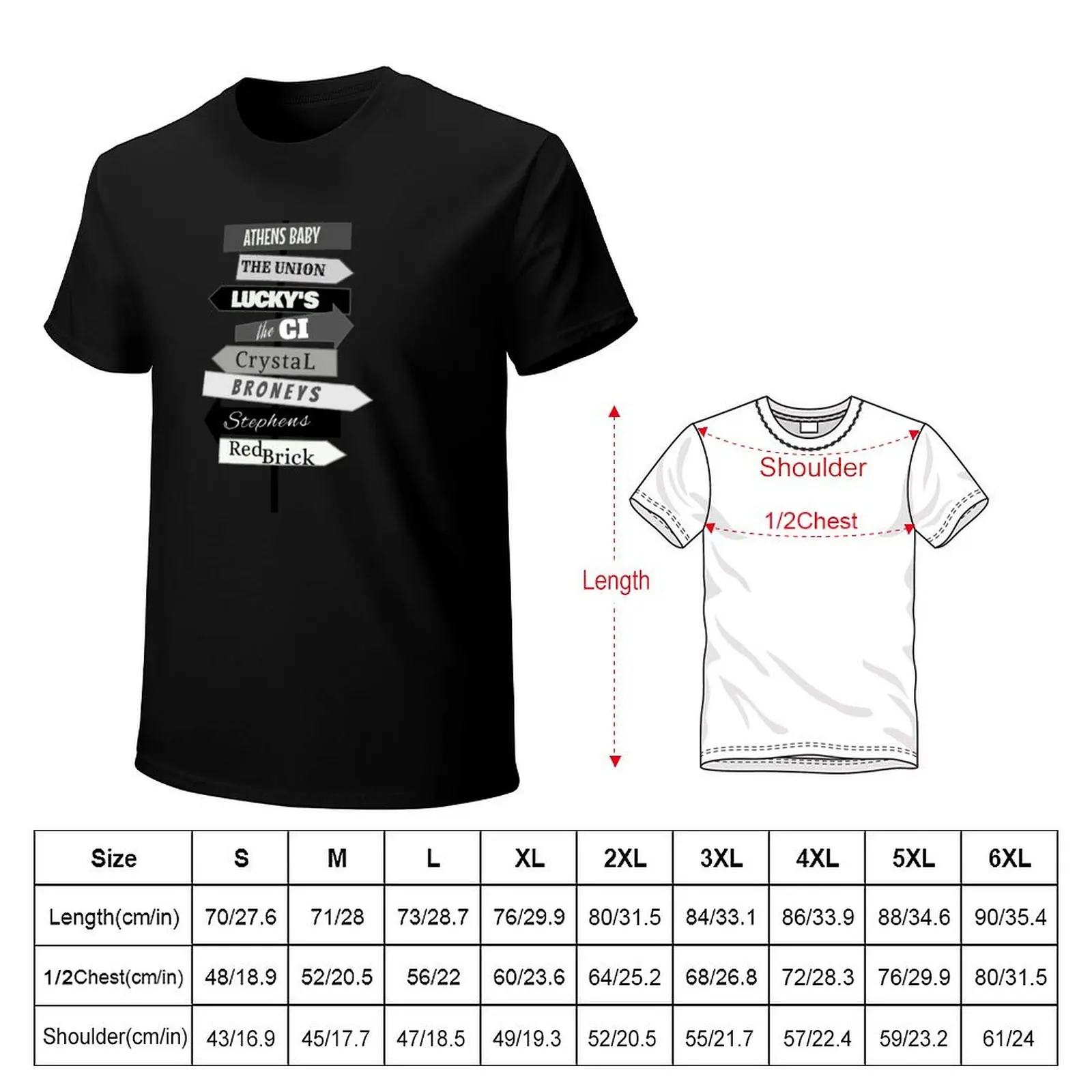 Athens Bar Directional Sign B&W T-Shirt Work Daily Short Sleeve Top