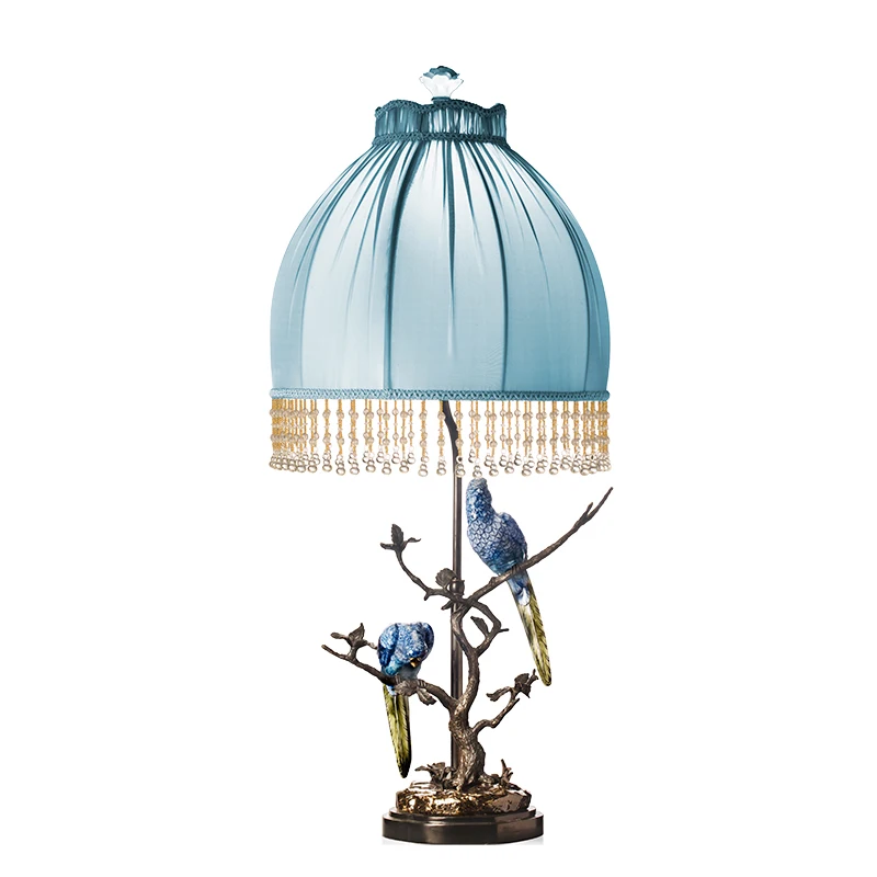 

Ceramic creative table lamp ornament high-end luxury villa living room court blue lampshade bedside table lamp