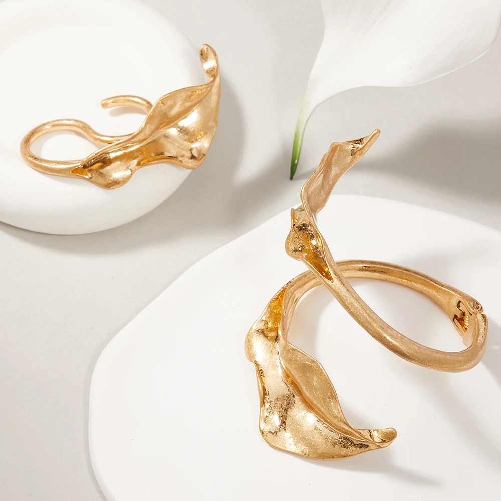 

New Autumn Gold-Plated Colorfast Textured Vine-Wrapped Bracelet Ring Set Zinc Alloy Bohemian Jewelry Accessories Free Shipping
