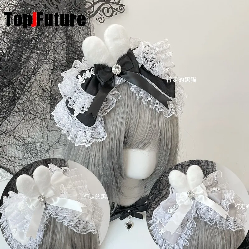 

Y2K GIRL Women's Harajuku Gothic hair hoop headband Little rabbit bow lace heavy industry hair bands Japanese hair accessories