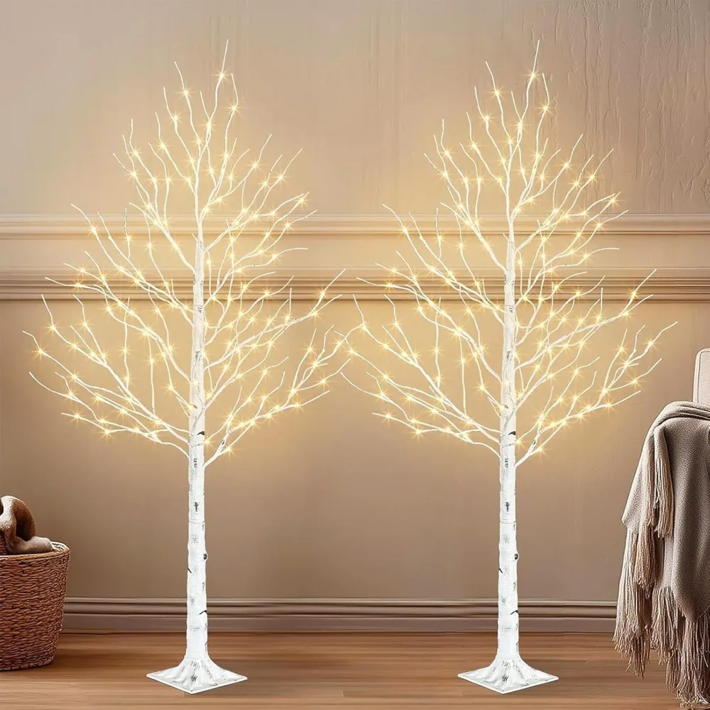 

Birch Tree with LED Lights, 2 Pack 6ft Lighted White Christmas Trees Outdoor with Timer & Light Dimmer Prelit Artificia