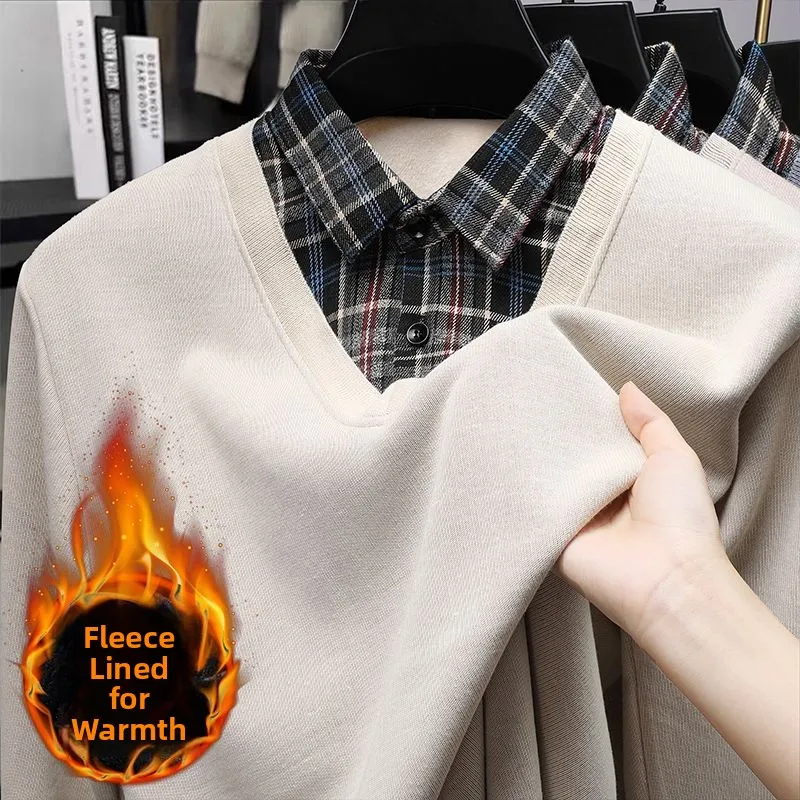 

Мужская футболка Fce на подкладке Thiened, искусственная двухсекционная трикотажная футболка для бизнеса, повседневная зимняя футболка с базовым слоем для среднего возраста...