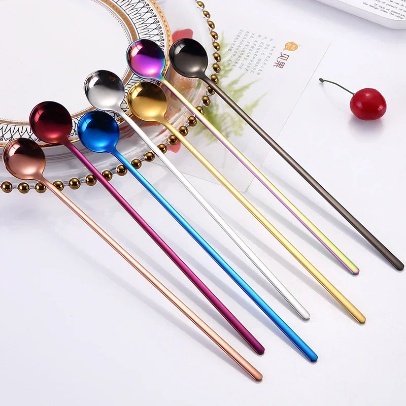 Coffee Tea Stir Spoon Long Handle Ice Cream Dessert Spoons Eco-Friendly Stainless Steel Tableware Kitchen Supplies