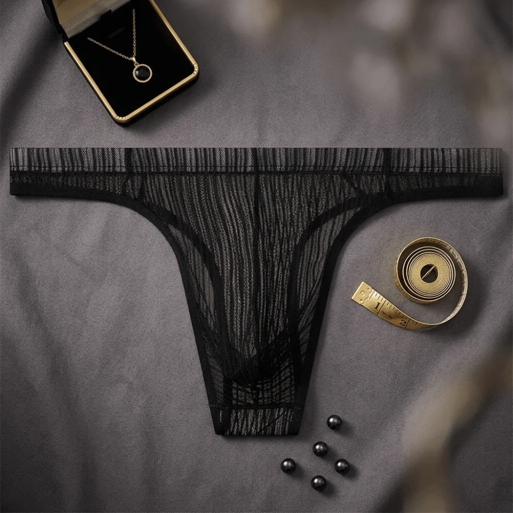 Comfortable Mesh Men Thong Transparent Mid Waist T-back Briefs Panties Lingerie Men Ultra Thin Briefs Male
