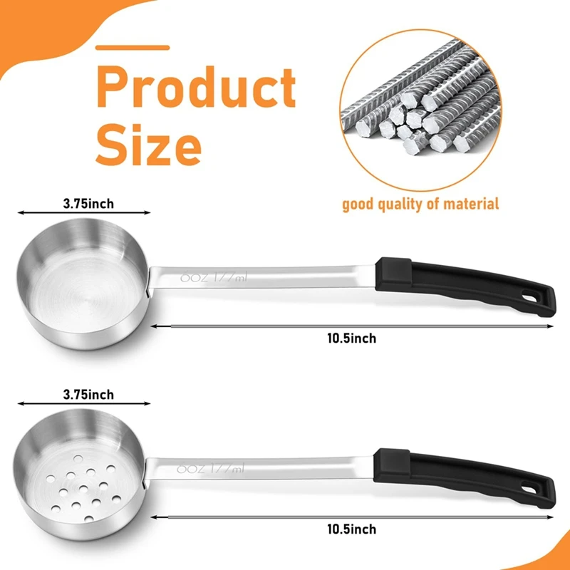 ABBN-4 Pcs Portion Control Serving Spoons Portion Control Spoons Ladle Spoon, Slotted And Unslotted Portion Scoops 6Oz