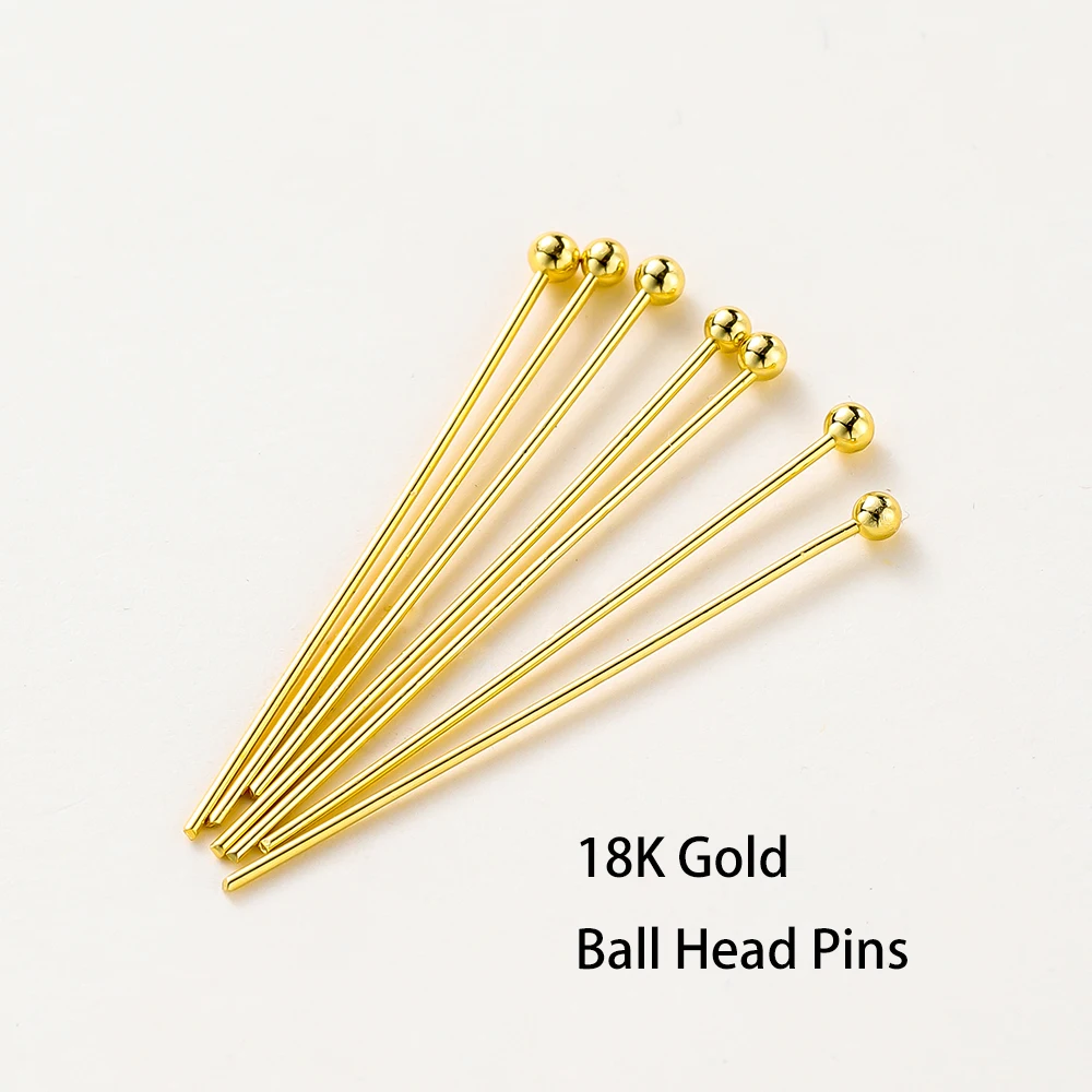 100 teile/los 14K 18K Gold Überzogene 16-50mm Kugelkopf Pins DIY Schmuck Machen Erkenntnisse Messing Metall Flachkopf Auge Kopf Pins Liefert