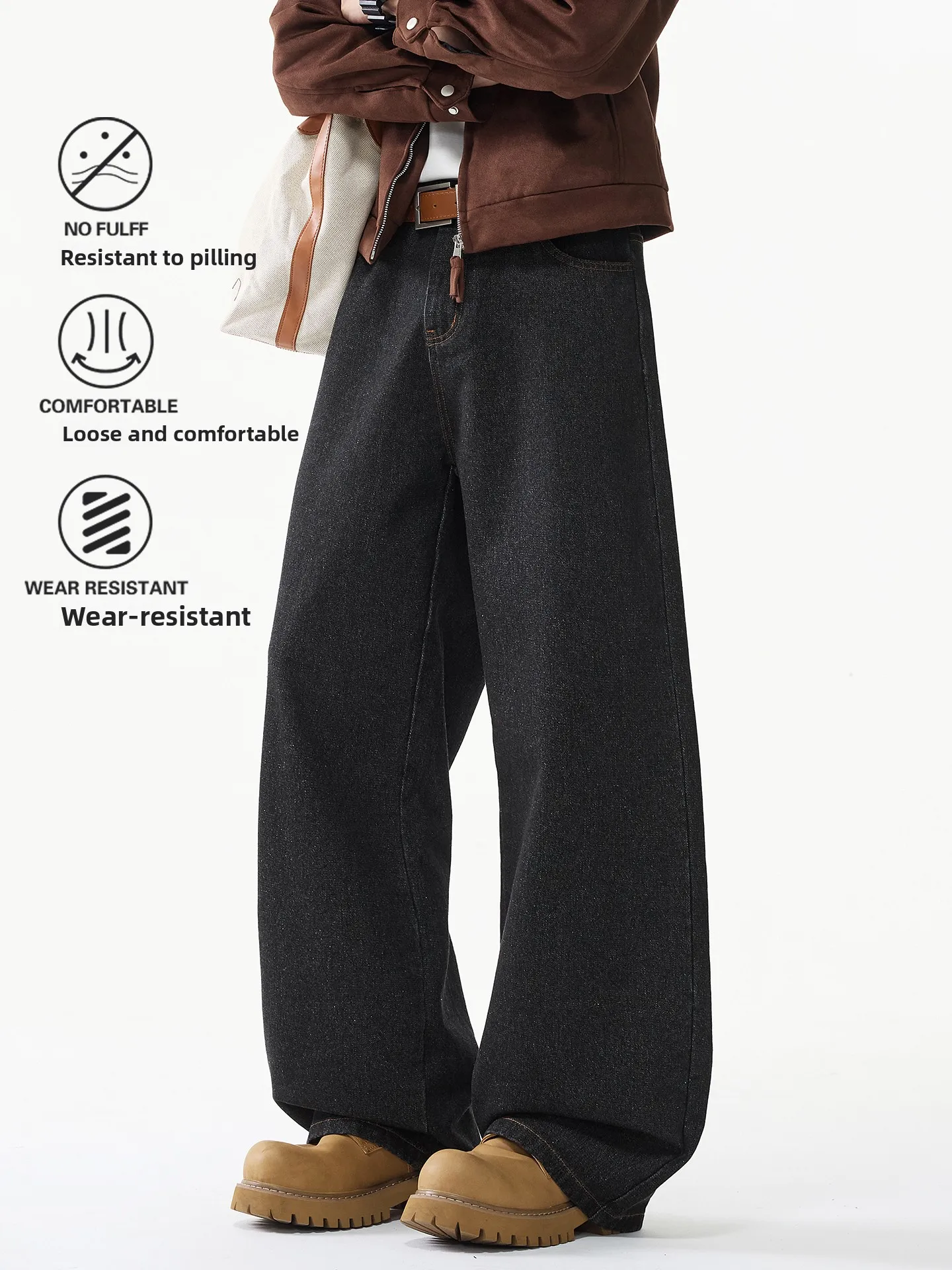 American Cleanfit Straight Leg Jeans Men's Women's Retro Design Loose Wide Leg Casual Long Pants Cotton Polyester Blend
