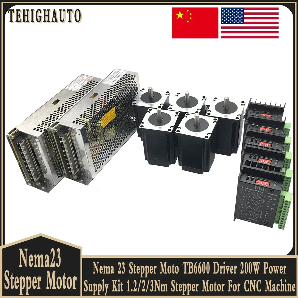 Nema 23 Stepper Moto TB6600 Driver 200W Power Supply Kit 1.2/2/3Nm Single Shaft 8mm Stepper Motor For CNC Engraving Machine