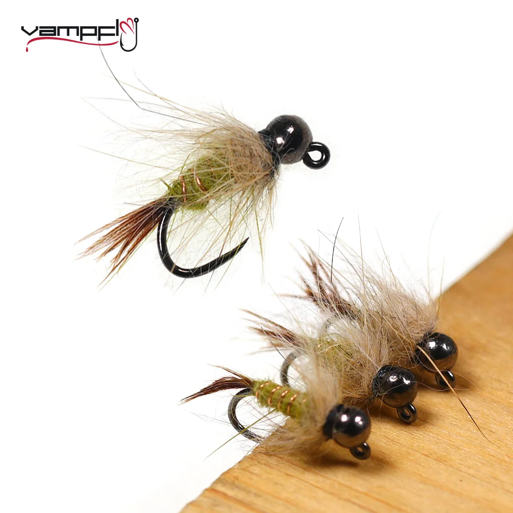 

Vampfly 6pcs Hare's Ear Jig Nymph Fly Tungsten Beadhead Fast Sinking Wet Euro Nymph Trout Fishing Lures Baits Jig Hook #14