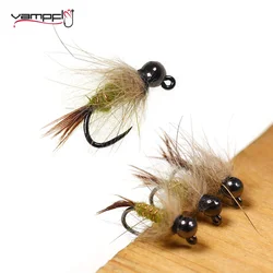 Vampfly 6pcs Hare's Ear Jig Nymph Fly Tungsten Beadhead Fast Sinking Wet Euro Nymph Trout Fishing Lures Baits Jig Hook #14