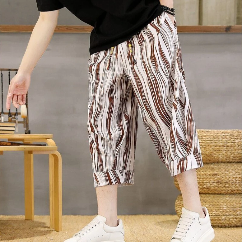 

Ice Silk Men's Cropped Casual Shorts Summer Lightweight Loose Ink Dye Quick-Dry Harlem Trousers