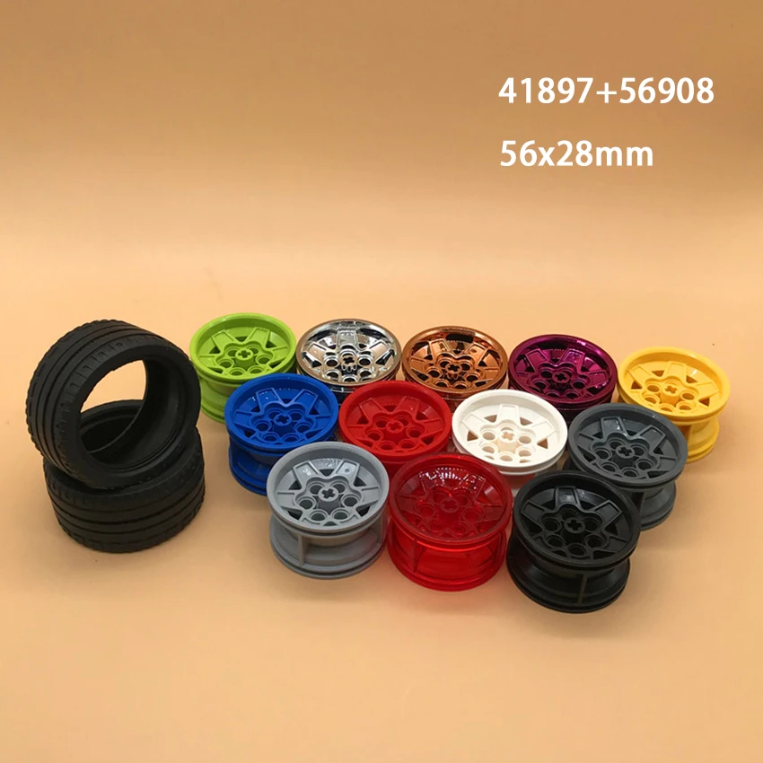 

Technological Tire Wheel DIY Car Truck Building Block 43.2x26mm Wheel Hub 56x28mm Tire MOC Part Compatible with 41897 56908