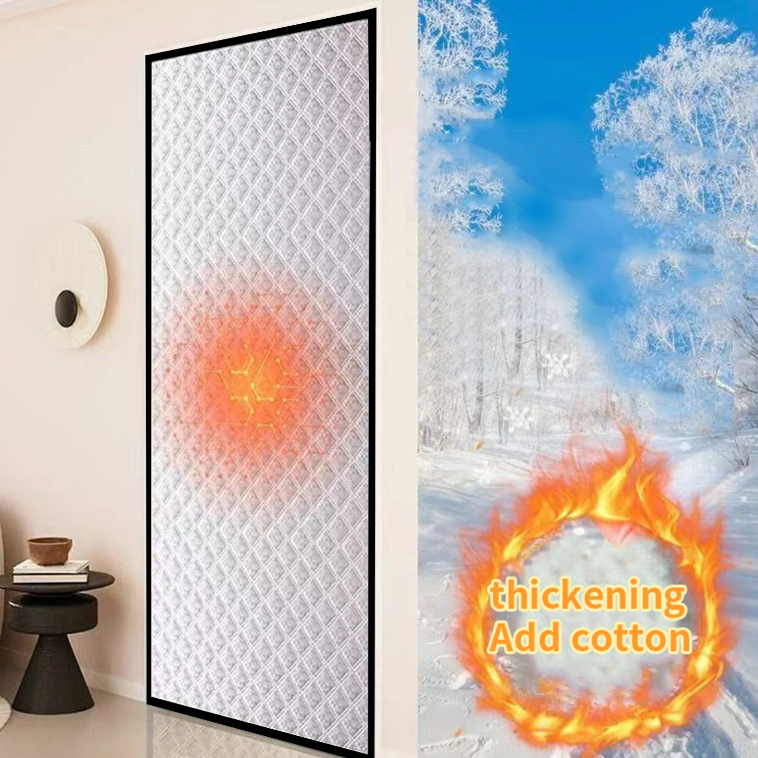 Winter Warm Curtains, One-Piece Windproof and Cold Proof Curtains, Non Perforated Heat-Insulating and Cooling Curtains,