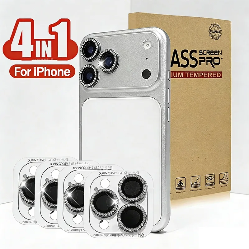 

4Pieces,Diamond-Decorated Lens Film for iPhone 13-17 Series, Lens protection against scratches,9H Tempered Glass,No Bubbles