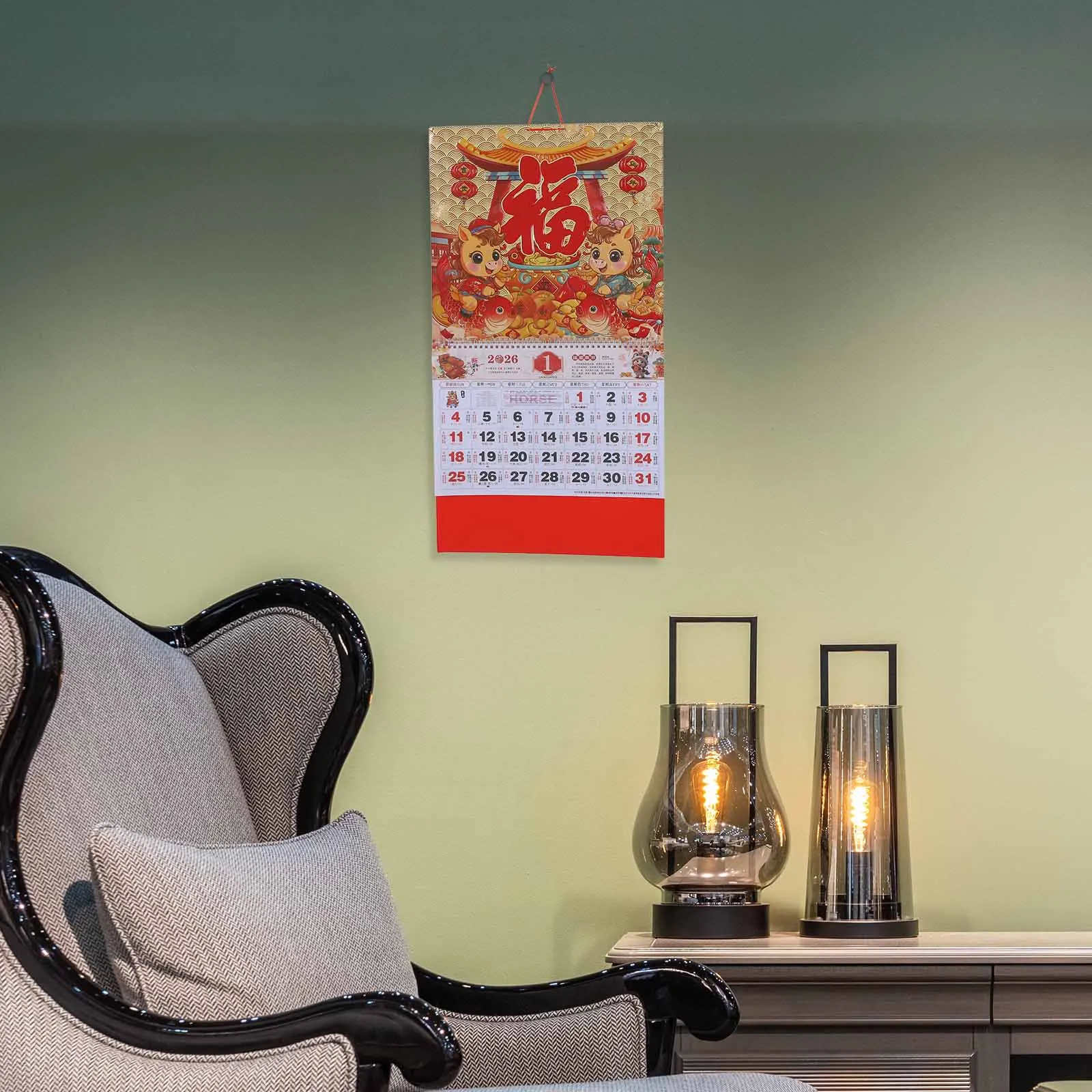 

Chinese Lunar Calendar 2026 Year of The Horse Intricate Cultural Motifs Hanging Wall Calendar for Home Office Decoration