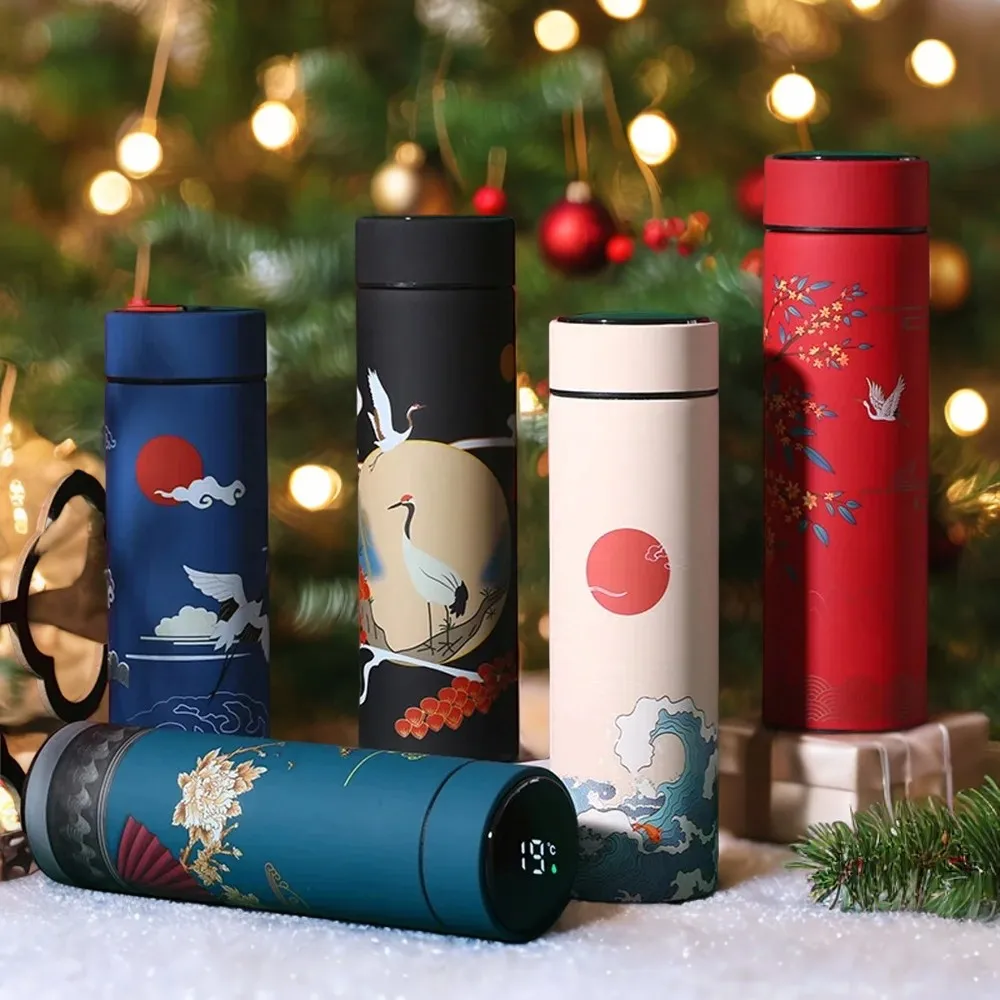 Portable Thermos Bottle Coffee Tea Mug Chinese Style Smart Temperature Display Vacuum Flask Water Bottle With Filter Thermos Cup