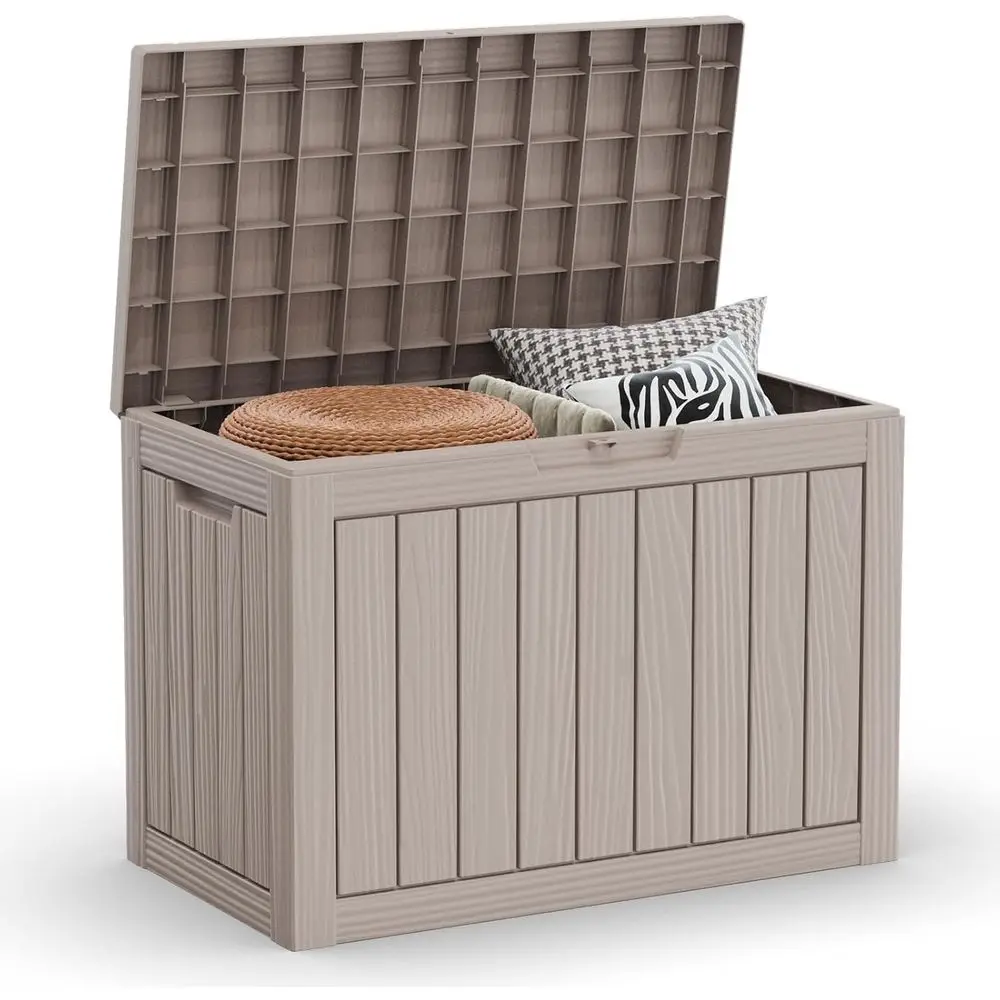 45 Gallon Lockable Outdoor Storage Box for Patio, Garden, and Pool Tools in Grey