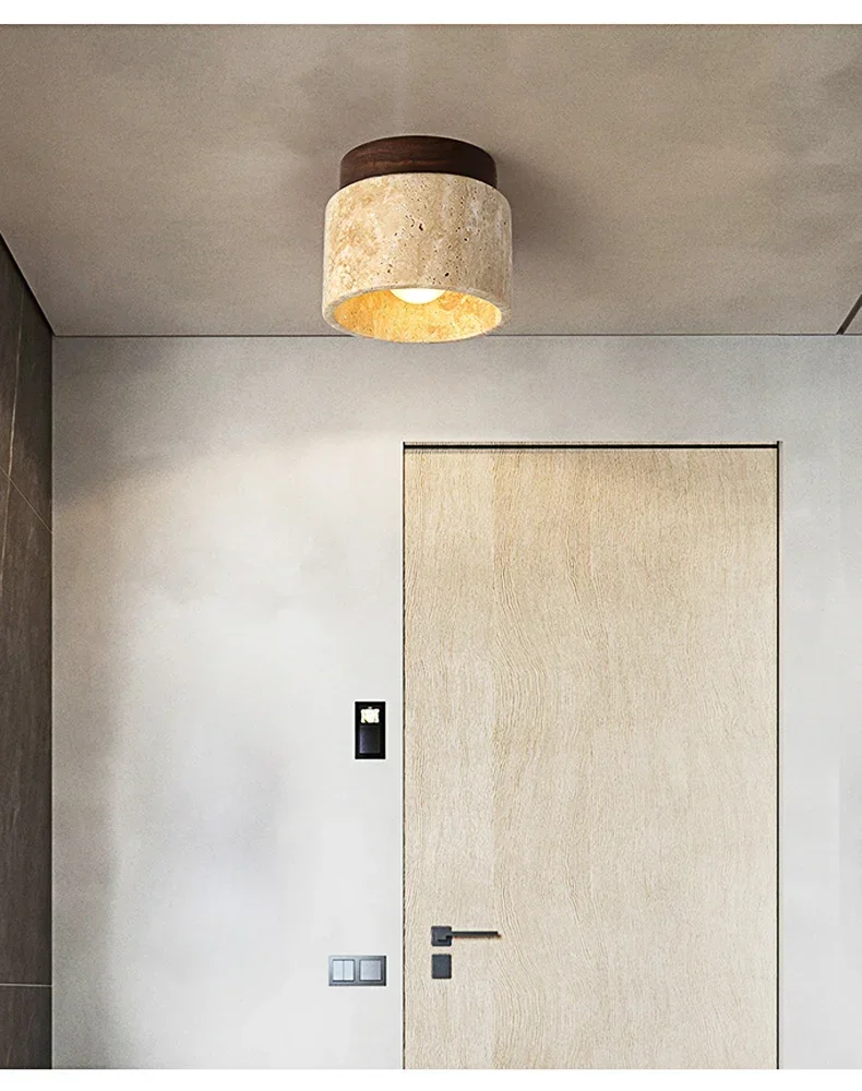 

Wabi Sabi Yellow Marble Ceiling Light Lobby Entrance Corridor Balcony Restaurant Hotel Aisle Travertine Decorative Lamp