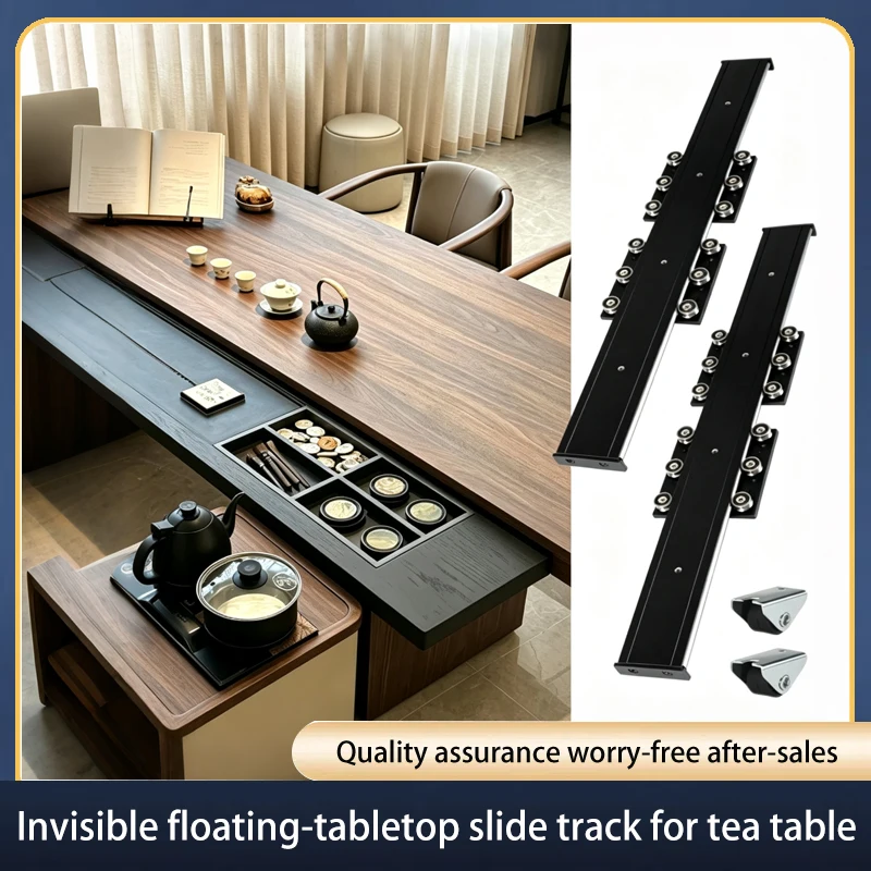 Heavy Duty Hidden Undermount Slide Rail Hardware Dual Row Push Pull Track For Desk Table Kitchen Island Ultrathin Bottom Mount