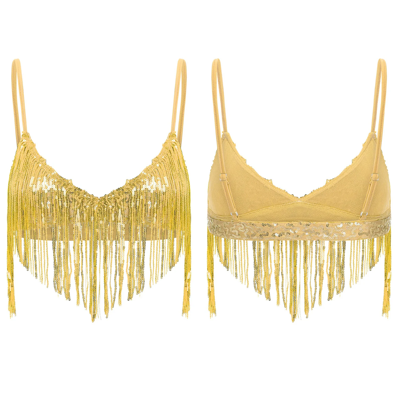 

Glittery Belly Dance Mini Bra Tops Adult Women Swing Sequin Fringe No-pad Bikini Cover Bra for Party Club Belly Disco Dance Tops