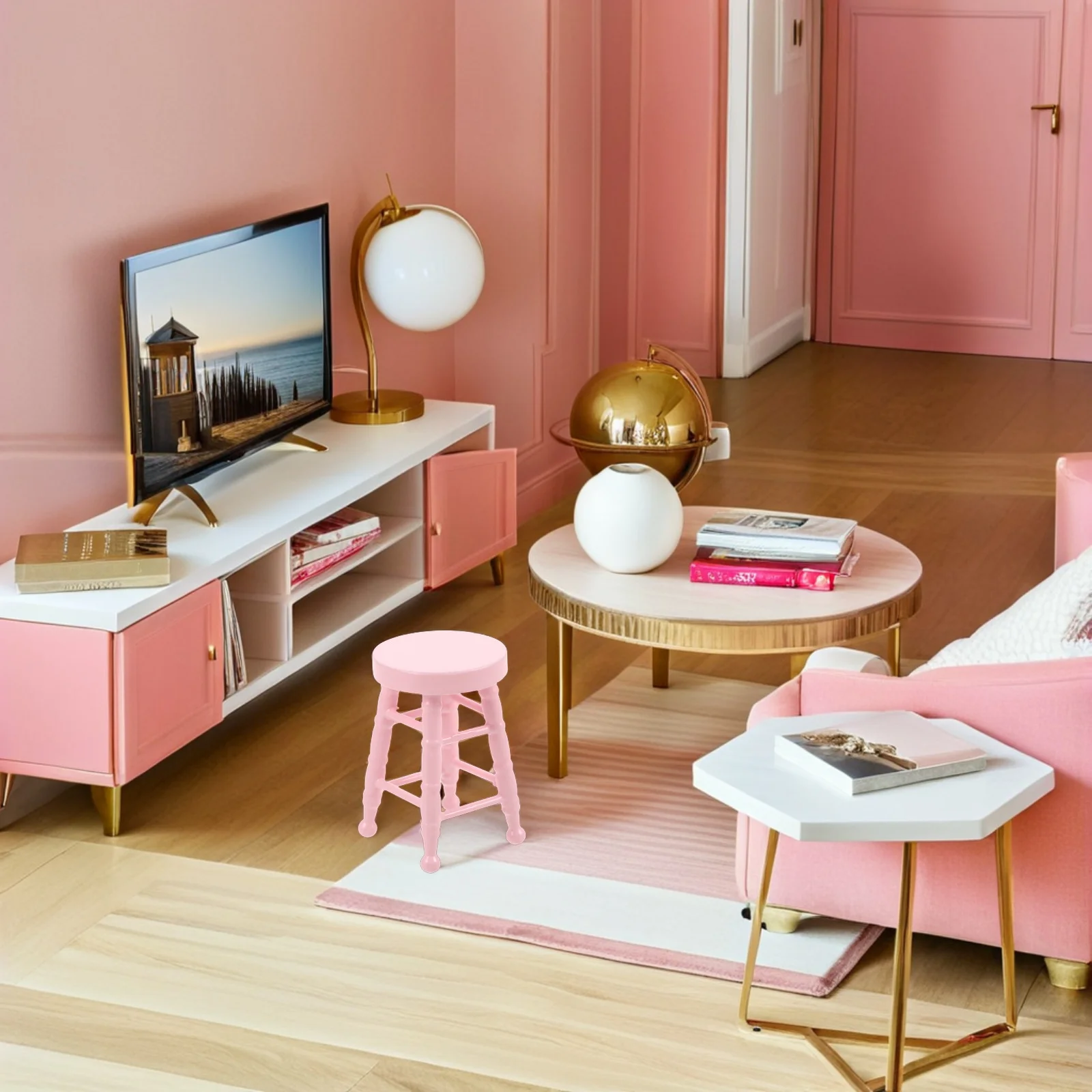 1:12 스케일 원형 사실적인 나무 인형집 가구 높은 다리 디자인 공예용 미니어처 장식 소품