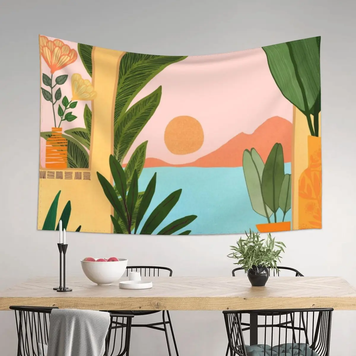 

Moroccan Coast Landscape Illustration Tapestry On The Wall Aesthetic Decoration Bedroom Organization And Decoration Tapestry