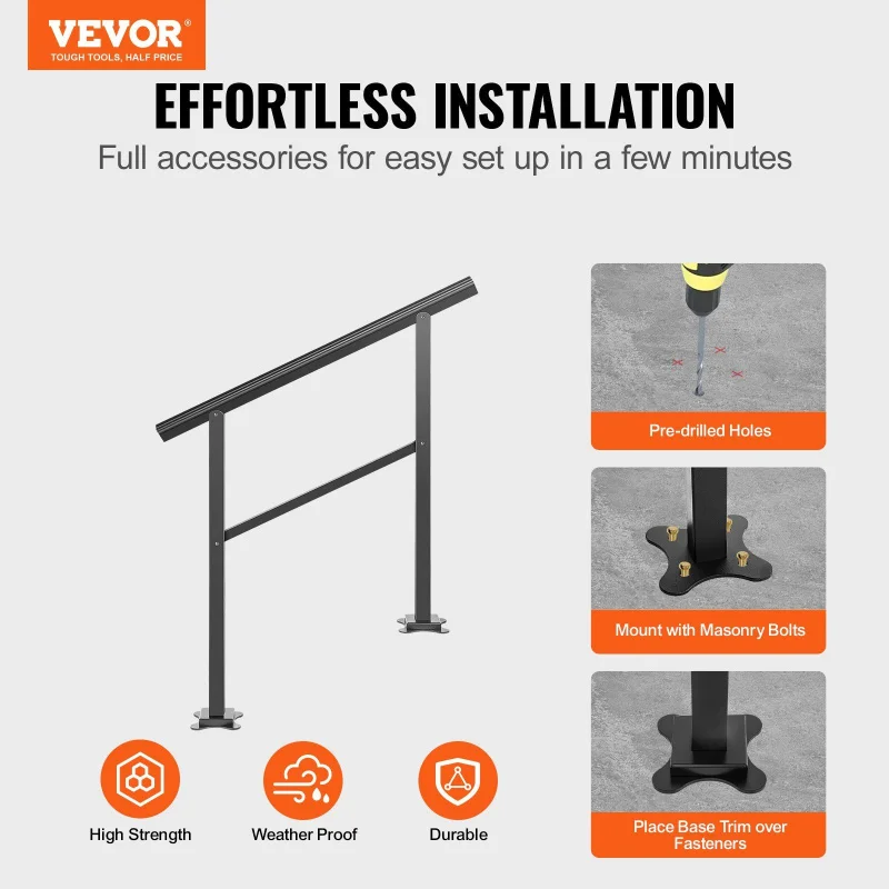 custom.DB 165LBS Load Capacity Outdoor Aluminum Stair Handrail 36 X 35\ Outdoor Stair Railing Flooring Handheld f