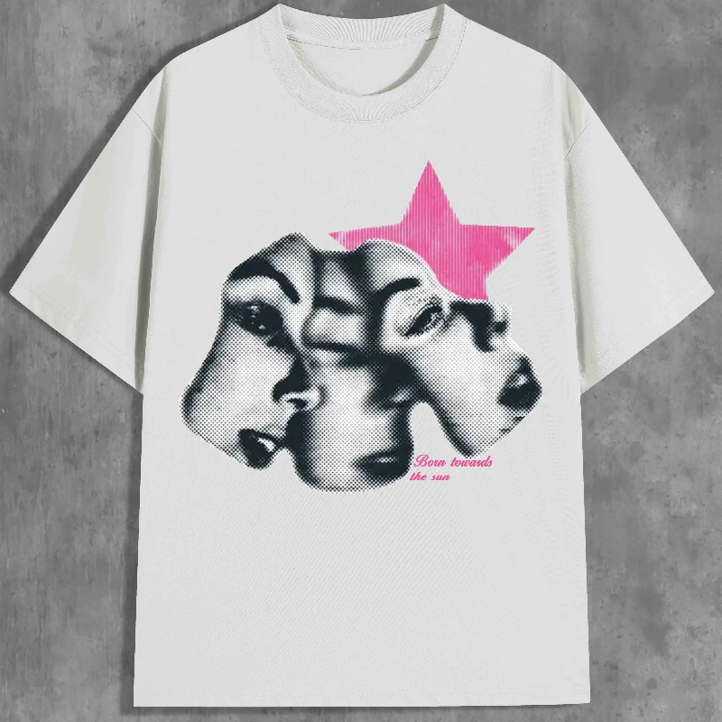 

Женская футболка с ретро-узором Y2K, повседневная одежда с портретным принтом, мягкая и дышащая рубашка унисекс, уличная одежда больших размеров