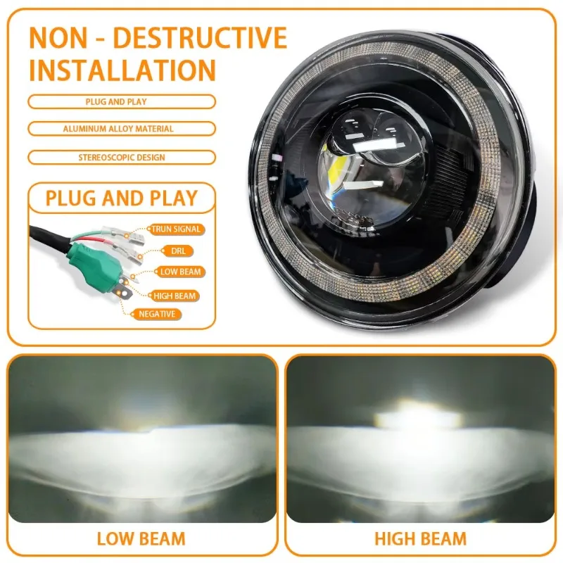Round 7Inch Led Headlight Dragon Eye DRL Headlamp High Low Beam for Land Rover Defender 90 110 1987-2016